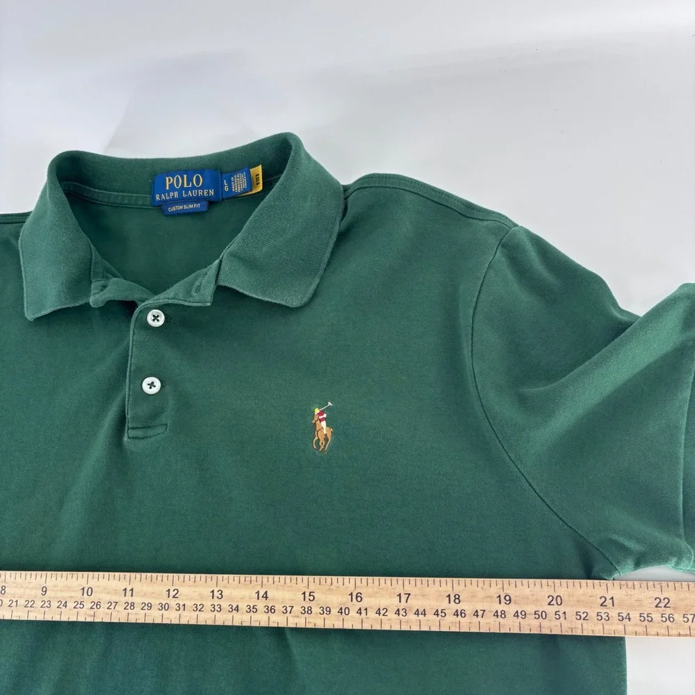 Polo Ralph Lauren Polo Shirt Mens Large Green Custom Slim Fit Short Sleeve Mesh